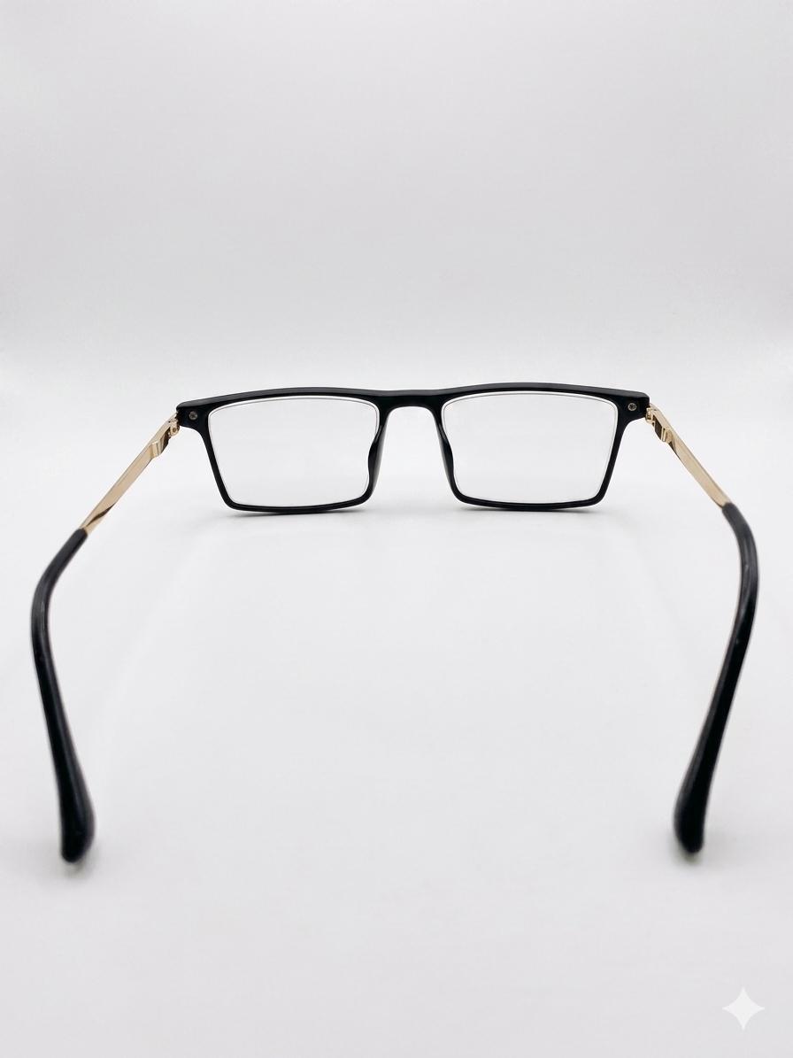 Lentes de Descanso Modernos – Cuadrados Negros con Patillas Doradas