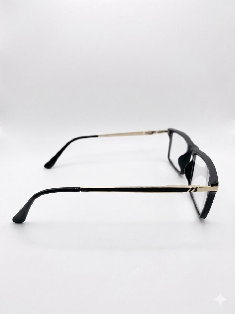 Lentes de Descanso Modernos – Cuadrados Negros con Patillas Doradas