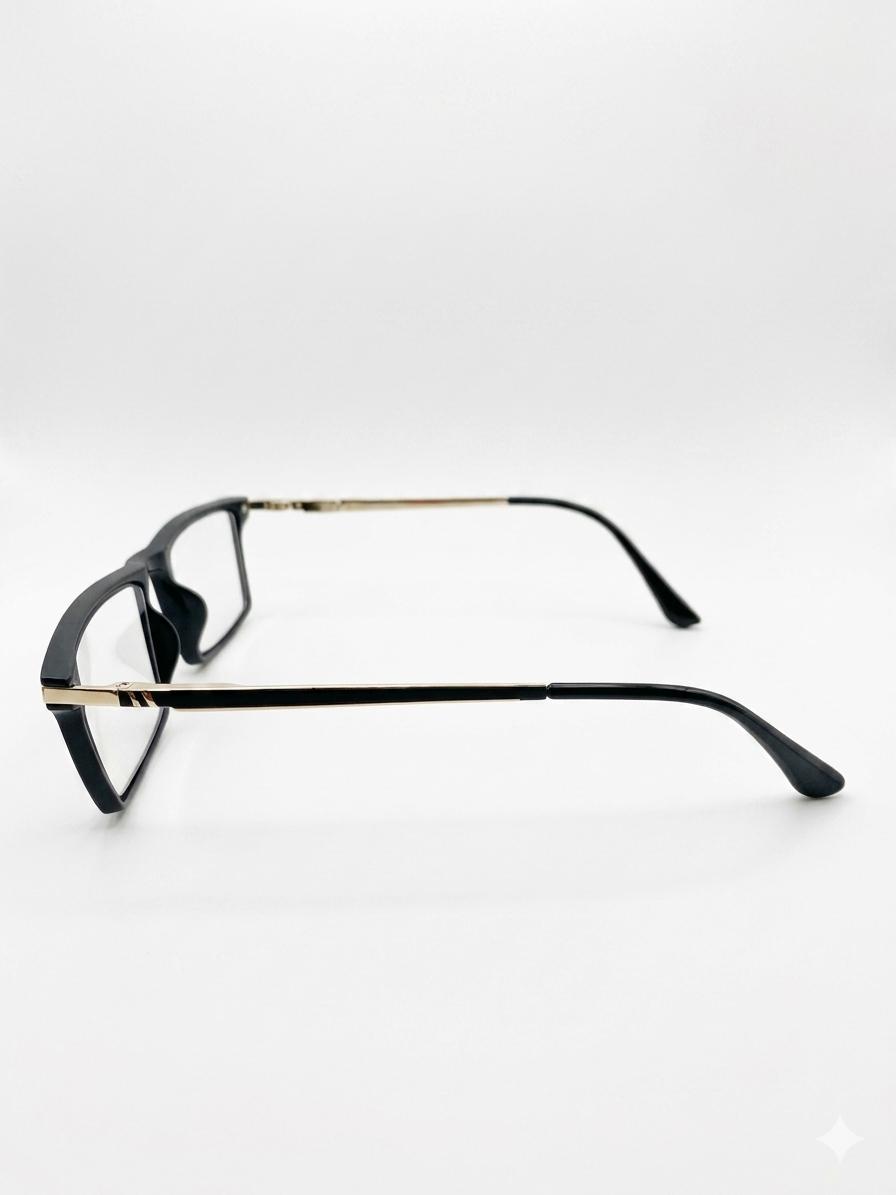 Lentes de Descanso Modernos – Cuadrados Negros con Patillas Doradas