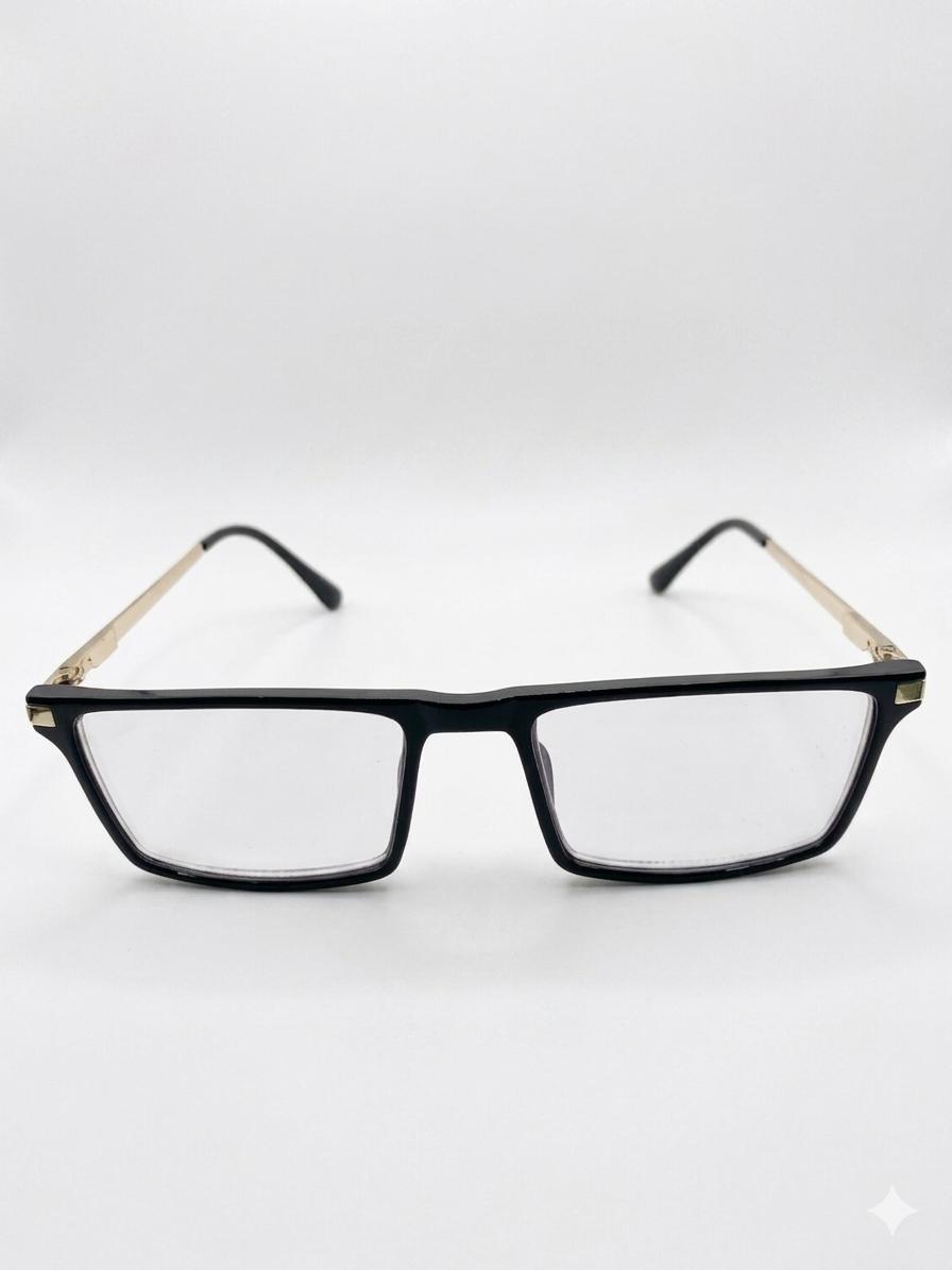 Lentes de Descanso Modernos – Cuadrados Negros con Patillas Doradas
