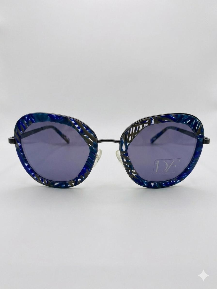 Gafas de Sol Diane von Furstenberg – Montura Geométrica Azul Carey y Lentes Degradadas