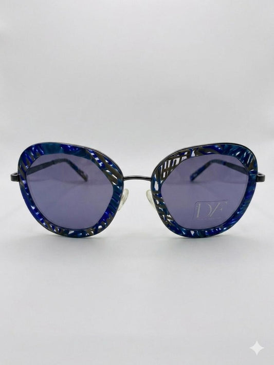 Gafas de Sol Diane von Furstenberg – Montura Geométrica Azul Carey y Lentes Degradadas