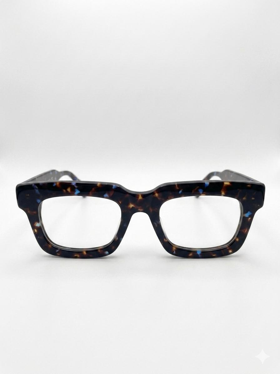 Gafas de Sol Cuadradas de Acetato Grueso – Estilo Tortuga Oscuro con Destellos Azules (Diseño Premium de Montura Ancha)