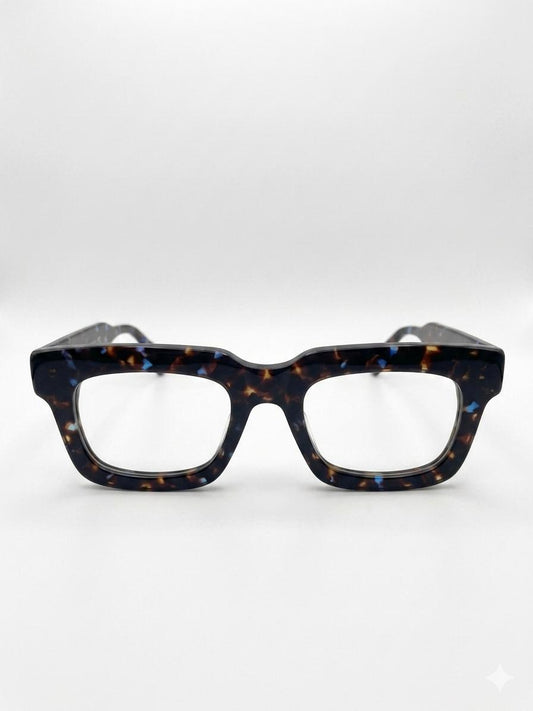 Gafas de Sol Cuadradas de Acetato Grueso – Estilo Tortuga Oscuro con Destellos Azules (Diseño Premium de Montura Ancha)