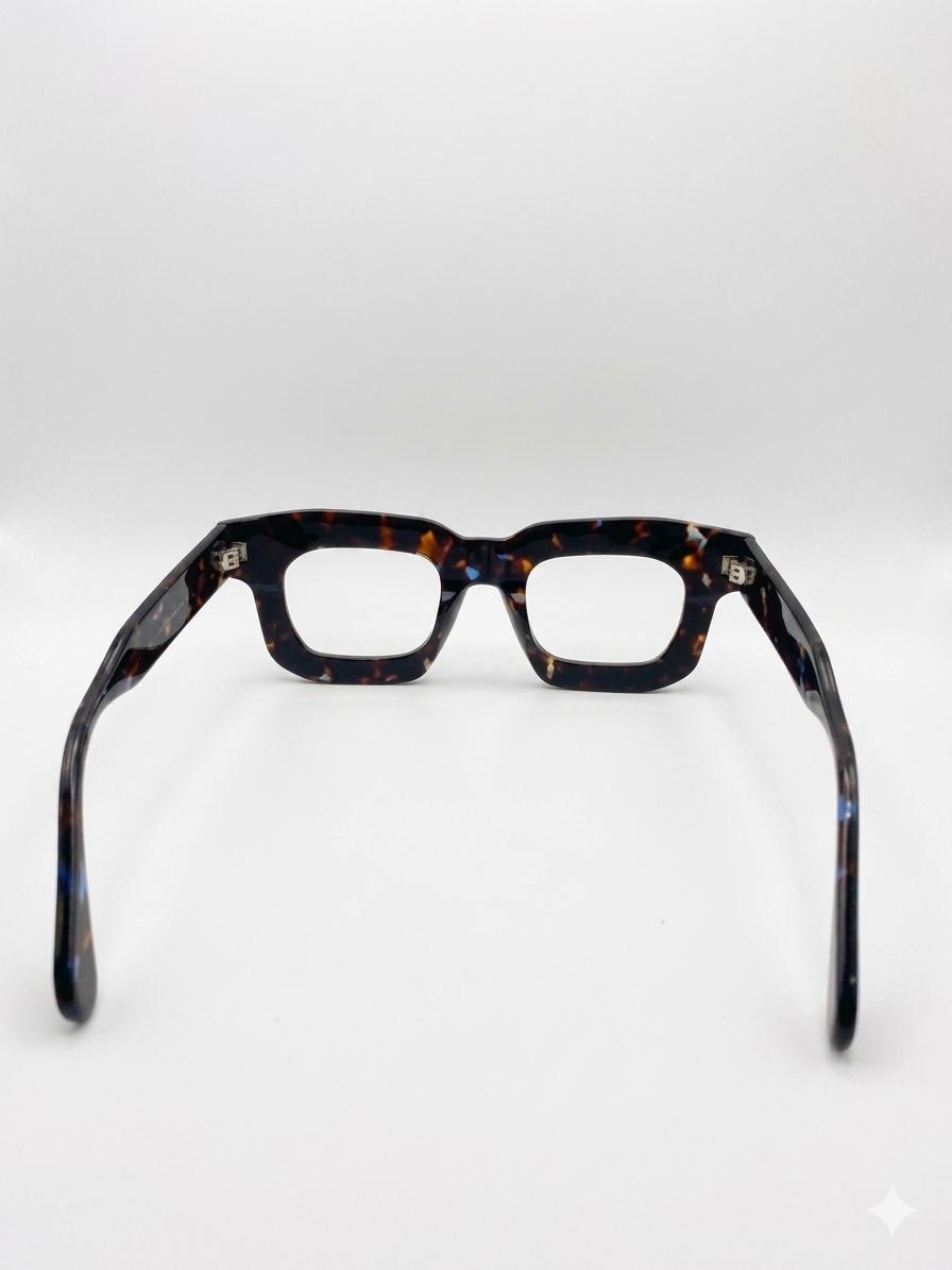 Gafas de Sol Cuadradas de Acetato Grueso – Estilo Tortuga Oscuro con Destellos Azules (Diseño Premium de Montura Ancha)