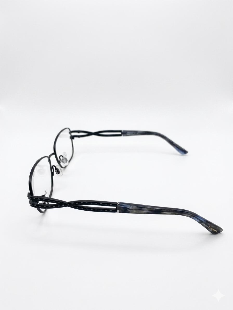 Monturas de Gafas Bebe – Diseño Elegante en Metal Negro con Detalles Trenzados y Cristales