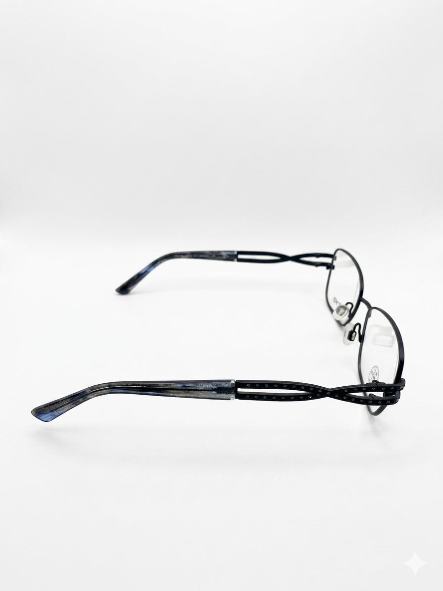 Monturas de Gafas Bebe – Diseño Elegante en Metal Negro con Detalles Trenzados y Cristales