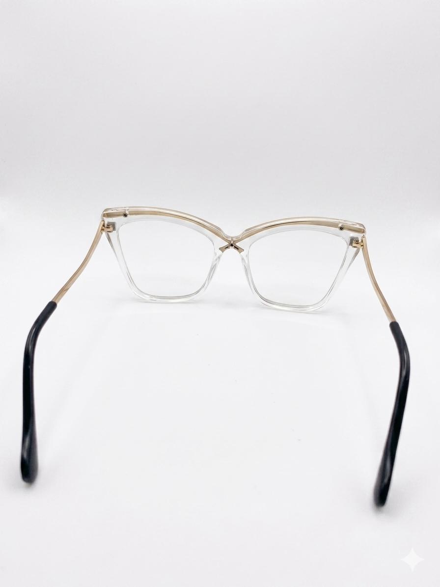 Gafas de Vista Cat-Eye Transparentes con Detalles Dorados – Elegancia Moderna