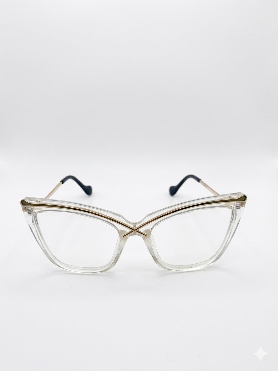 Gafas de Vista Cat-Eye Transparentes con Detalles Dorados – Elegancia Moderna