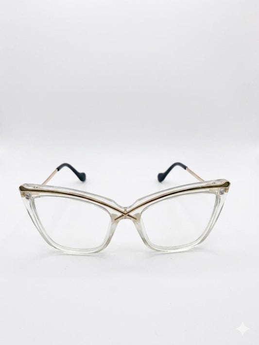 Gafas de Vista Cat-Eye Transparentes con Detalles Dorados – Elegancia Moderna