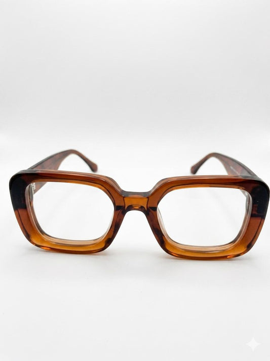 Gafas de Vista Cuadradas de Acetato Translúcido – Estilo Retro / Marrón Carey