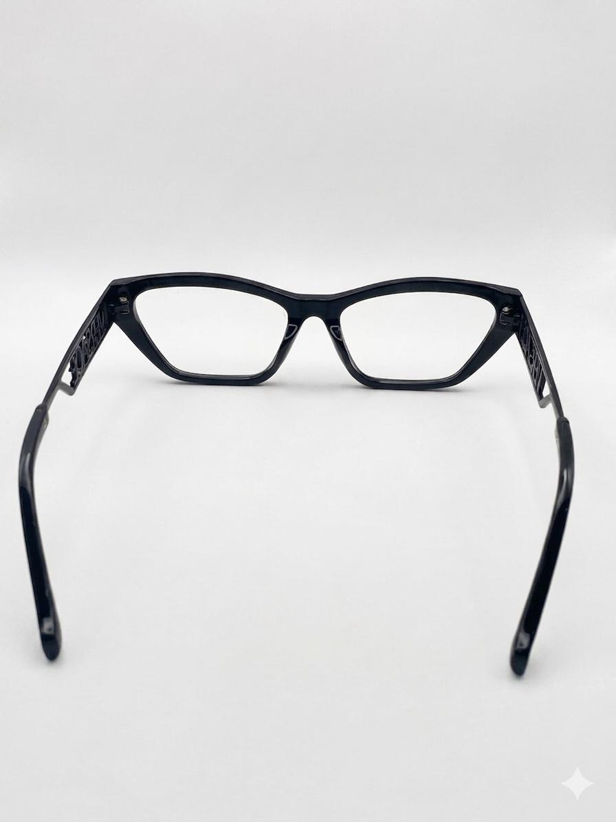 Gafas de Vista Versace Cat-Eye en Negro Brillante – Montura Oftálmica de Lujo con Logotipo Calado