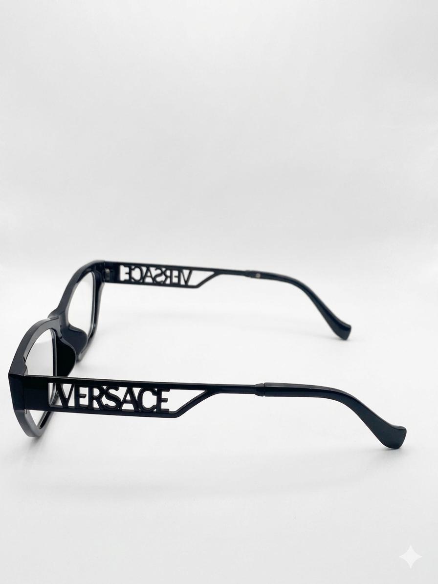 Gafas de Vista Versace Cat-Eye en Negro Brillante – Montura Oftálmica de Lujo con Logotipo Calado