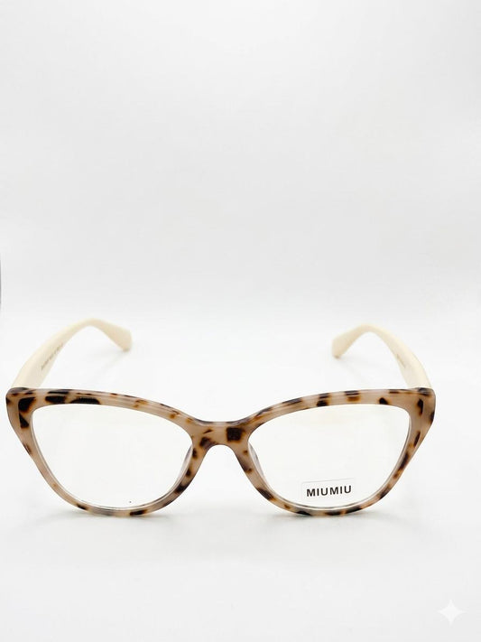 Lentes Oftálmicos Miu Miu Cat-Eye – Armazón Carey Claro y Patillas Beige