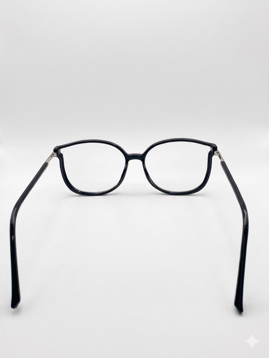 Lentes Oftálmicos Negros Circulares Para Mujer - Armazón Elegante Con Detalles Plateados Y Brillo Lateral
