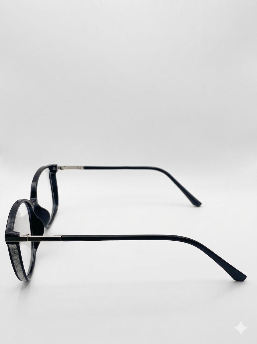 Lentes Oftálmicos Negros Circulares Para Mujer - Armazón Elegante Con Detalles Plateados Y Brillo Lateral