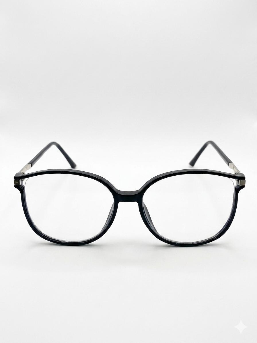 Lentes Oftálmicos Negros Circulares Para Mujer - Armazón Elegante Con Detalles Plateados Y Brillo Lateral