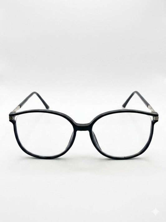 Lentes Oftálmicos Negros Circulares Para Mujer - Armazón Elegante Con Detalles Plateados Y Brillo Lateral