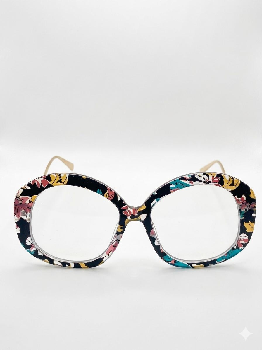 Lentes de Descanso Oversize con Armazón Floral y Detalles de Perlas