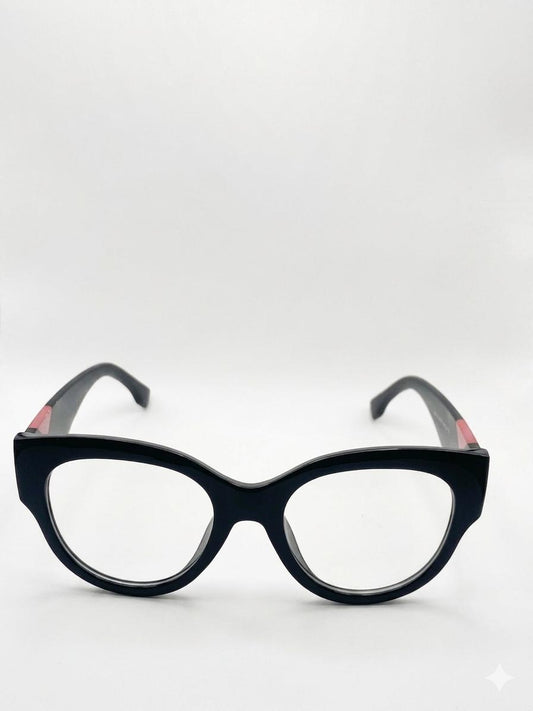 Gafas de Vista Cat-Eye en Negro Brillante con Varillas Carey y Detalle Geométrico