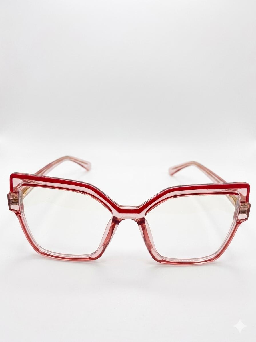 Gafas de Sol/Lectura Cat-Eye Geométricas en Cristal Rosado – Elegancia y Tendencia