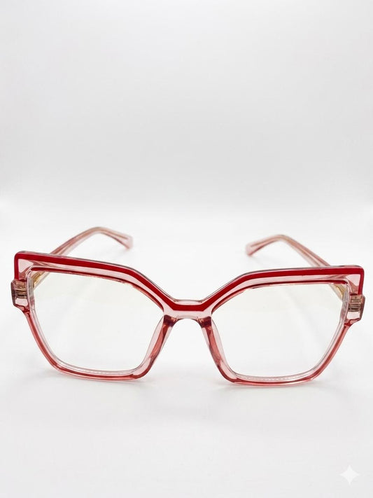 Gafas de Sol/Lectura Cat-Eye Geométricas en Cristal Rosado – Elegancia y Tendencia