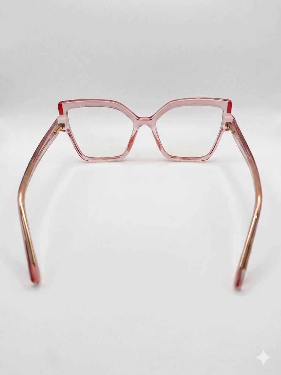 Gafas de Sol/Lectura Cat-Eye Geométricas en Cristal Rosado – Elegancia y Tendencia