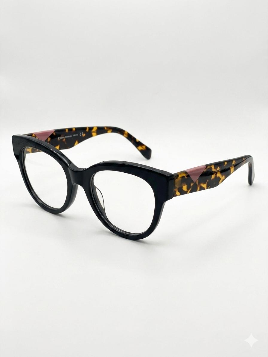 Gafas de Vista Estilo Cat-Eye Elegance – Montura de Pasta Negra y Carey