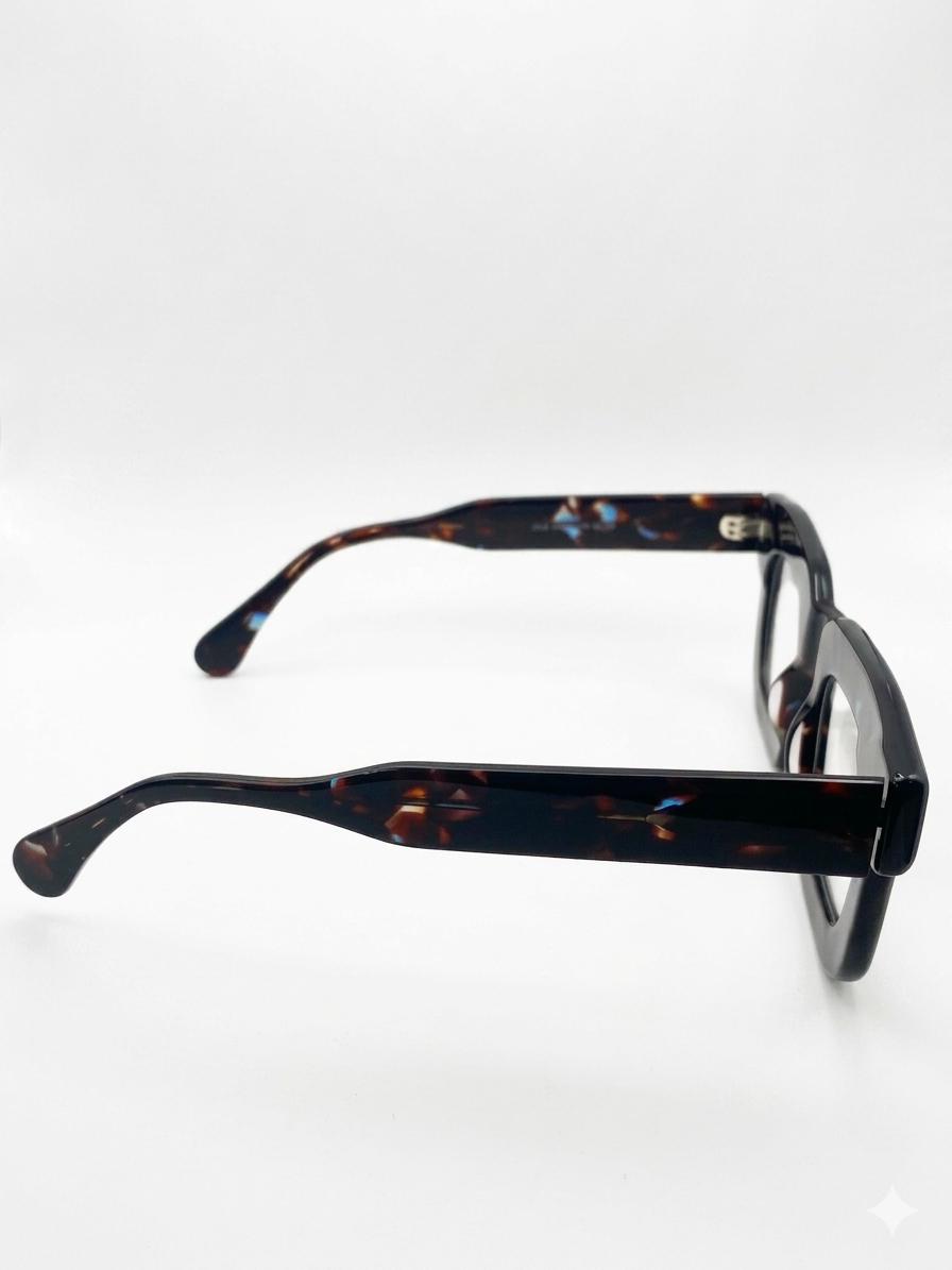 Gafas de Sol de Pasta Gruesa Cuadrada – Efecto Carey con Destellos Azules (Estilo Retro / Oversized)
