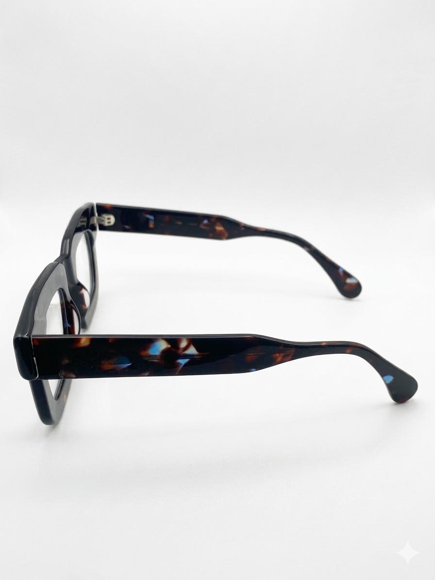 Gafas de Sol de Pasta Gruesa Cuadrada – Efecto Carey con Destellos Azules (Estilo Retro / Oversized)