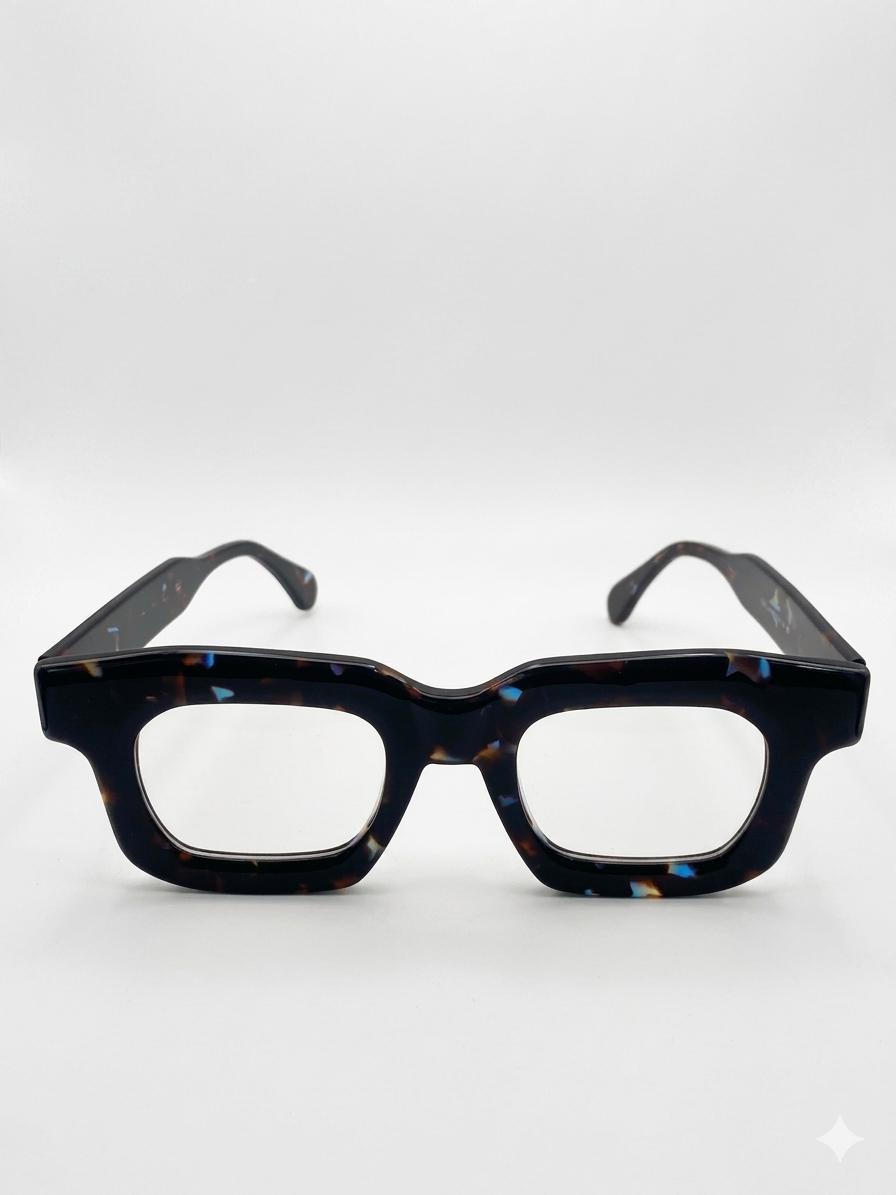 Gafas de Sol de Pasta Gruesa Cuadrada – Efecto Carey con Destellos Azules (Estilo Retro / Oversized)
