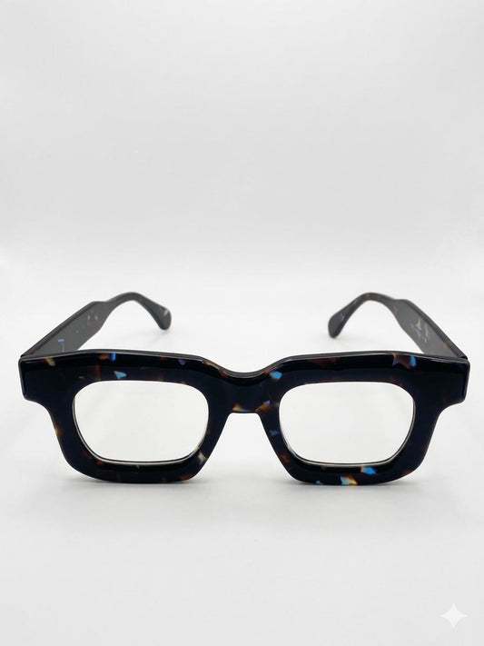 Gafas de Sol de Pasta Gruesa Cuadrada – Efecto Carey con Destellos Azules (Estilo Retro / Oversized)