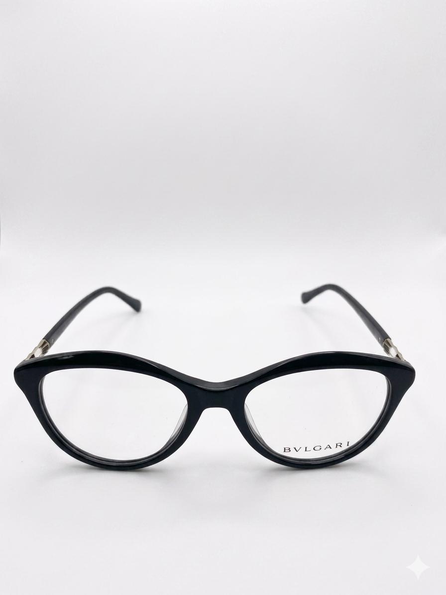 Gafas de Vista Bvlgari Style Cat-Eye – Montura Negra con Detalles en Oro y Esmalt