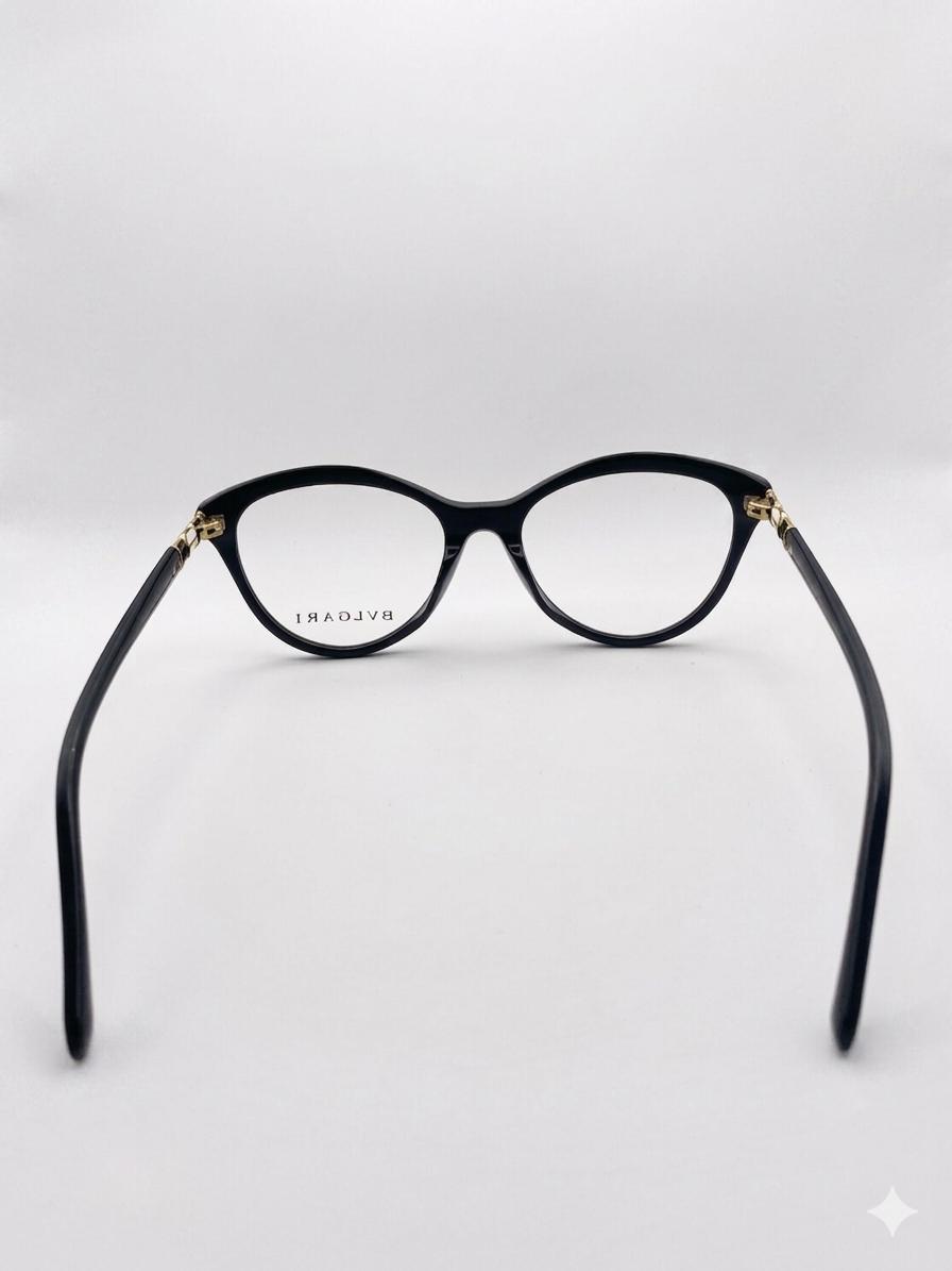 Gafas de Vista Bvlgari Style Cat-Eye – Montura Negra con Detalles en Oro y Esmalt