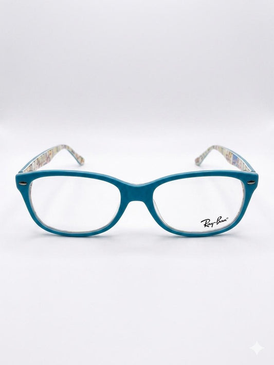 Armazón Oftálmico Ray-Ban Turquesa con Interior Multicolor – Estilo Moderno y Juvenil