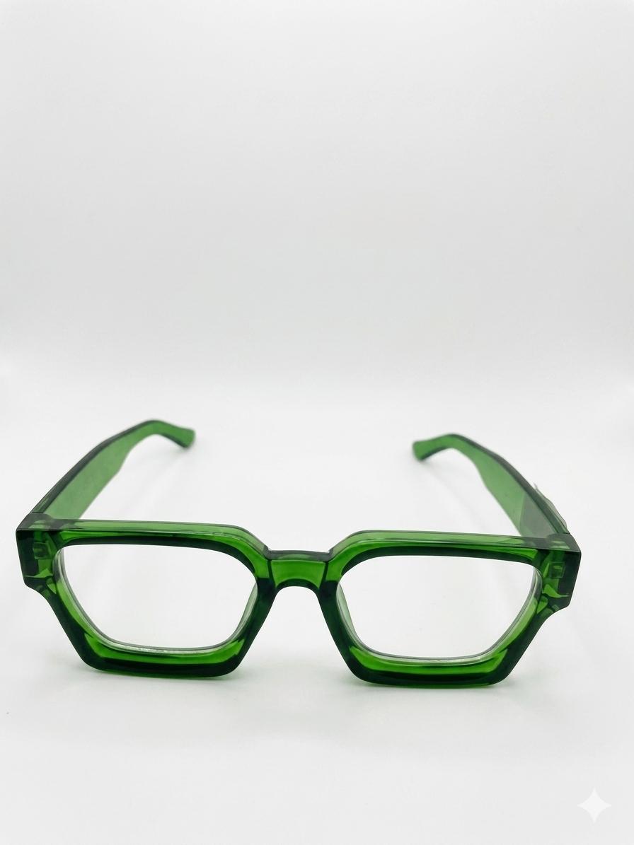 Lentes de Sol Cuadrados de Acetato Transparente – Verde Oliva / Botella