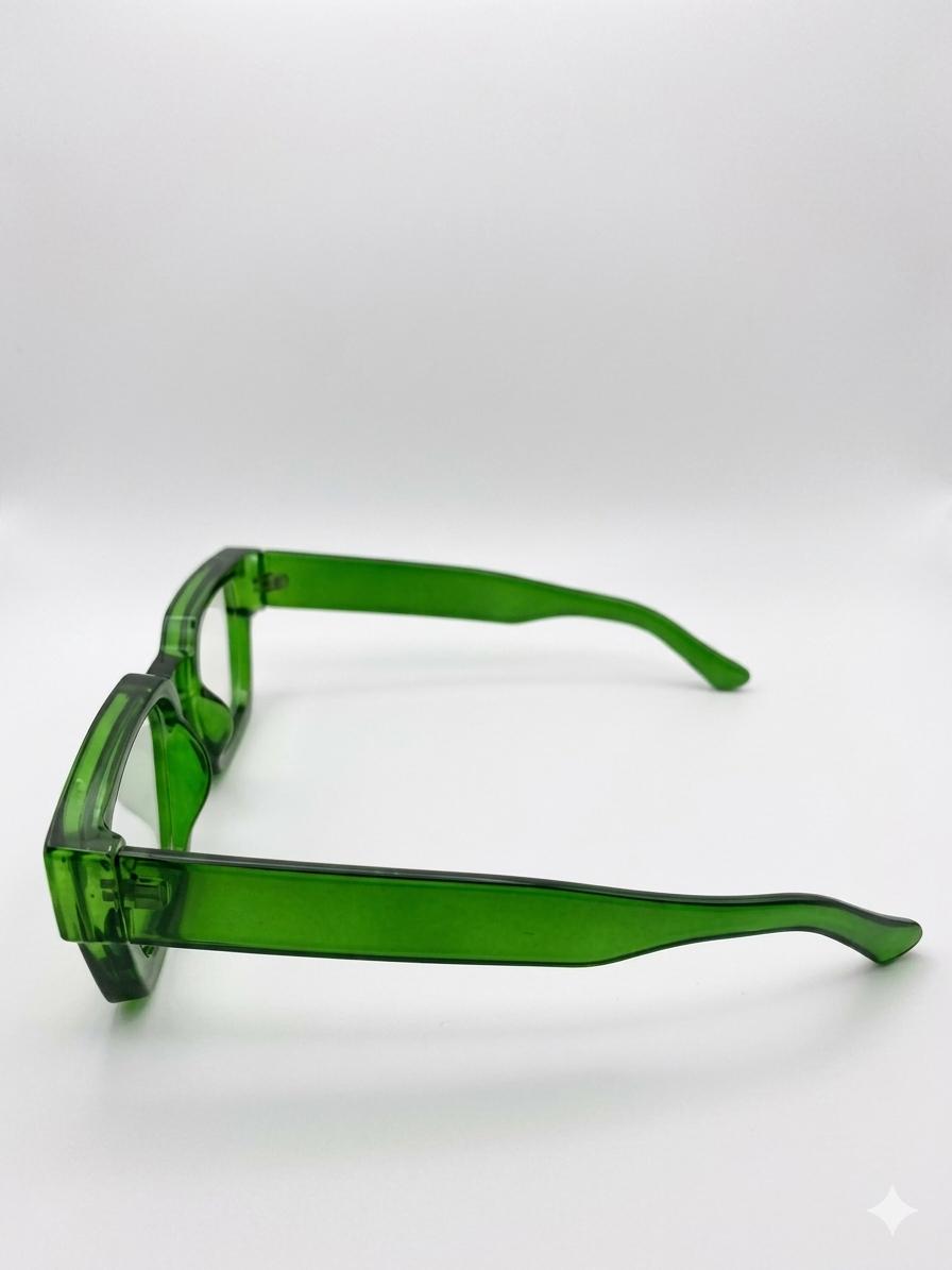 Lentes de Sol Cuadrados de Acetato Transparente – Verde Oliva / Botella