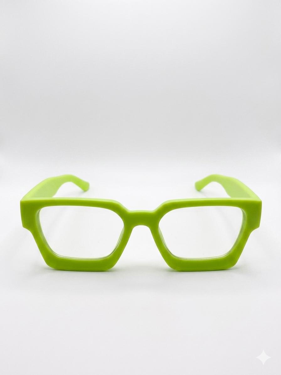Gafas de Sol Retro Cuadradas Verde Neón – Lentes de Marco Grueso Vintage Unisex, Estilo Urbano Y2K y Festival