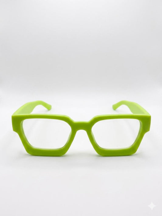 Gafas de Sol Retro Cuadradas Verde Neón – Lentes de Marco Grueso Vintage Unisex, Estilo Urbano Y2K y Festival