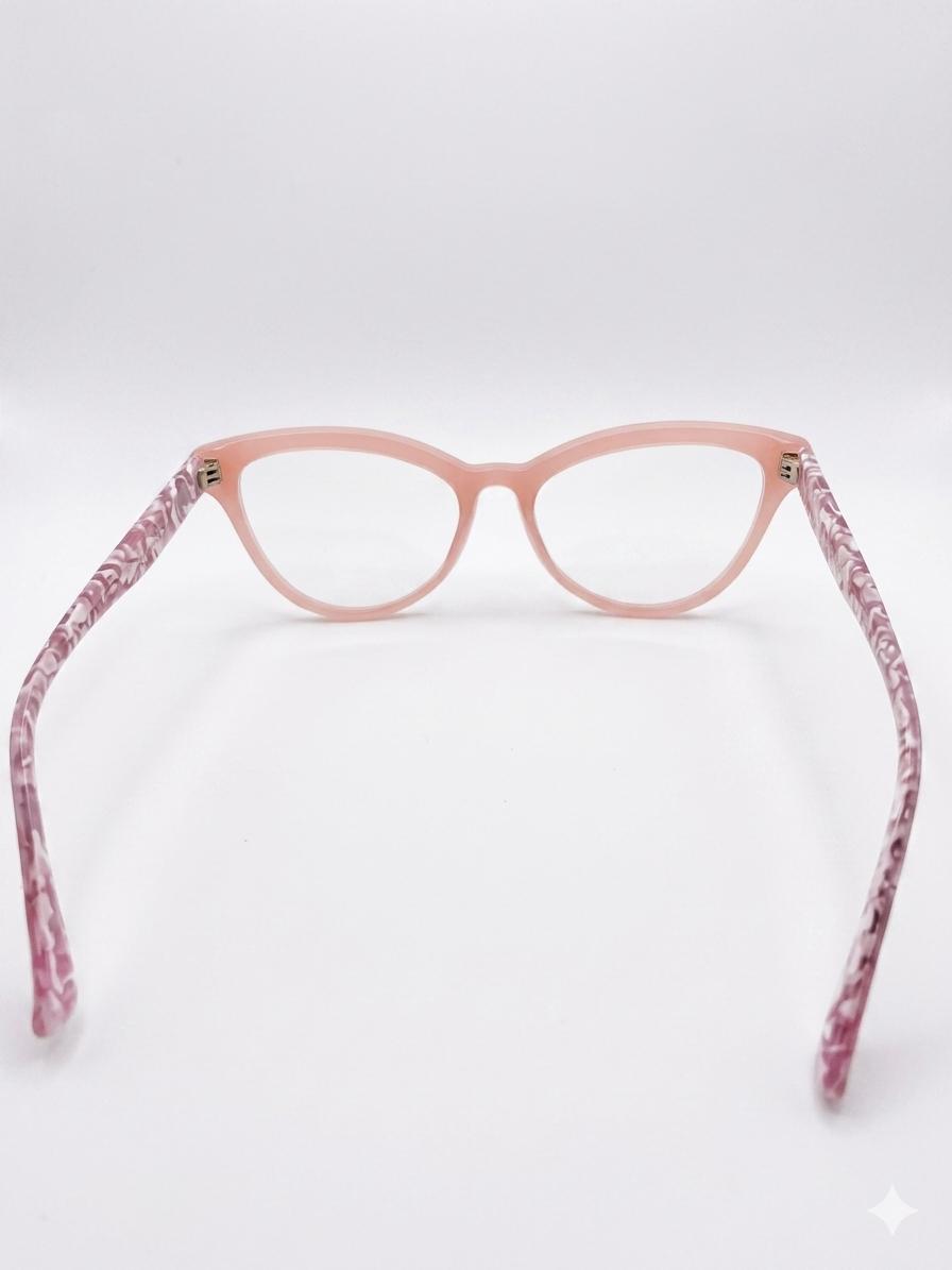 Gafas de Vista Miu Miu Cat-Eye – Armazón Rosa Pastel con Varillas Texturizadas
