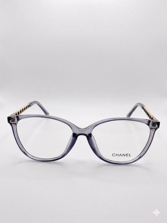 Montura Ofálmica Chanel – Transparente Grisácea con Detalles en Cadena Dorada