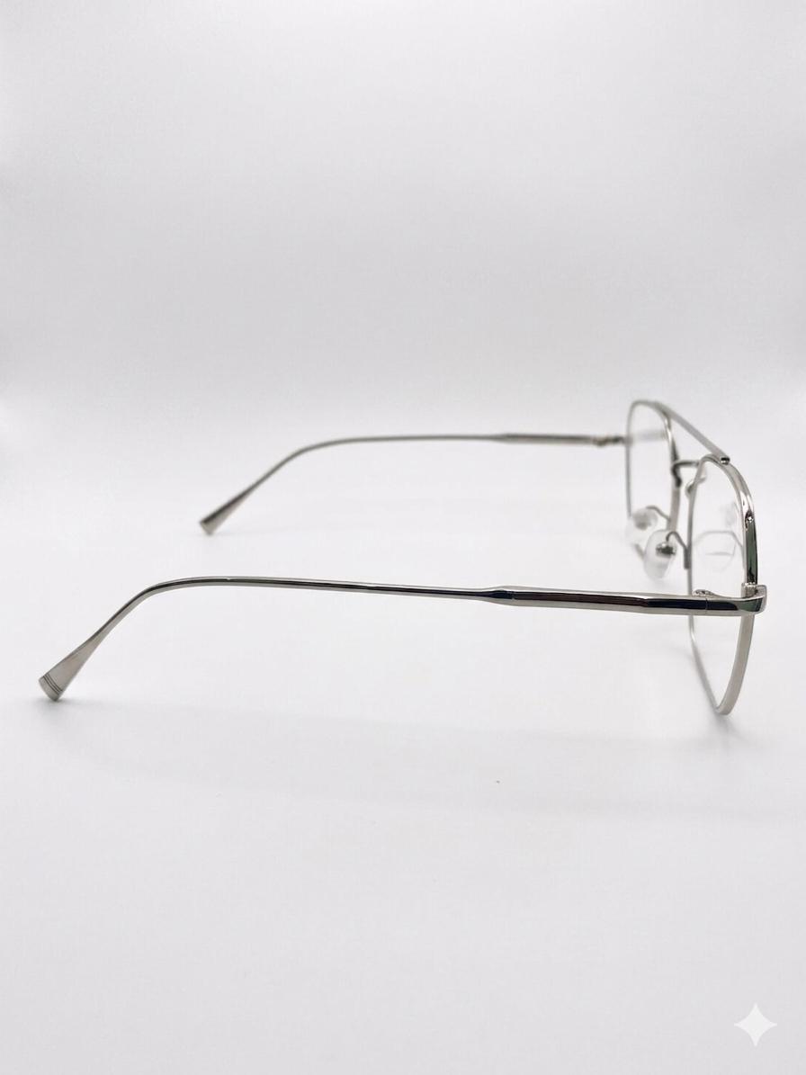 Lentes Oftálmicos Aviador Modernos – Montura Metálica Hexagonal en Oro Blanco / Plata
