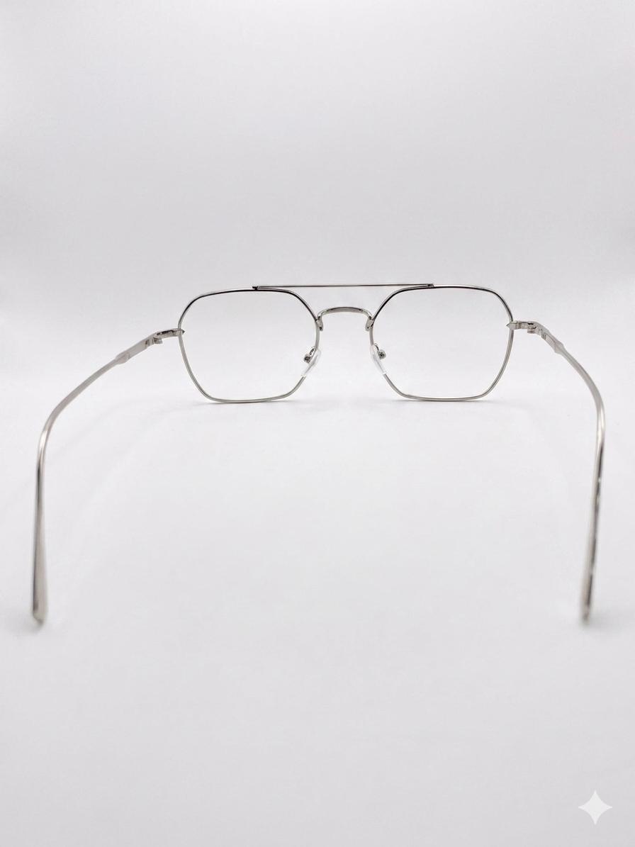 Lentes Oftálmicos Aviador Modernos – Montura Metálica Hexagonal en Oro Blanco / Plata