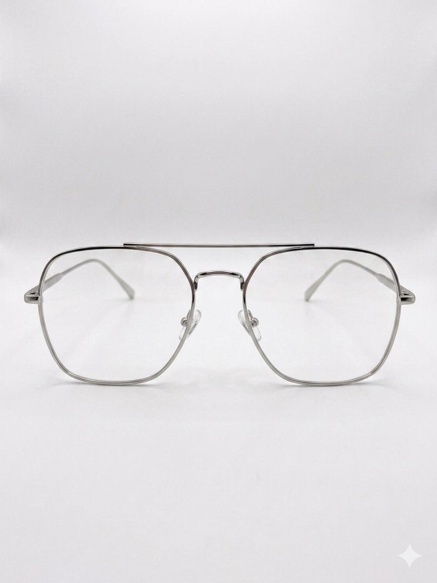 Lentes Oftálmicos Aviador Modernos – Montura Metálica Hexagonal en Oro Blanco / Plata