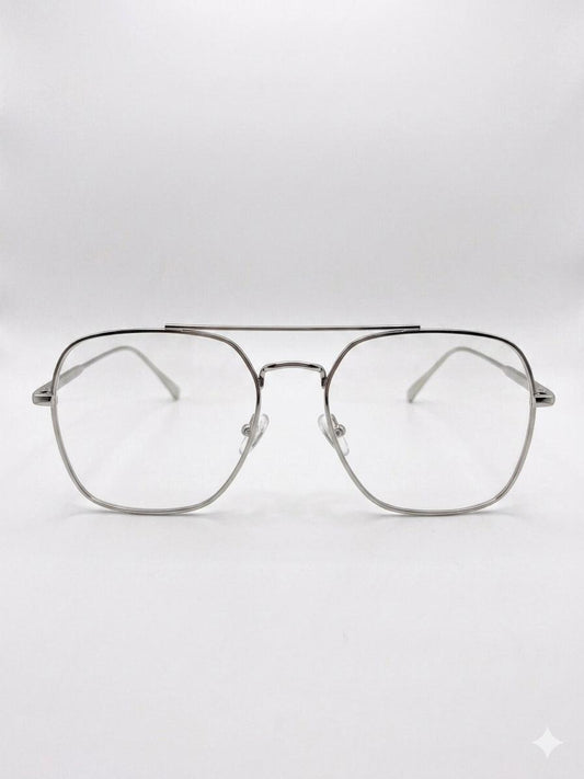 Lentes Oftálmicos Aviador Modernos – Montura Metálica Hexagonal en Oro Blanco / Plata