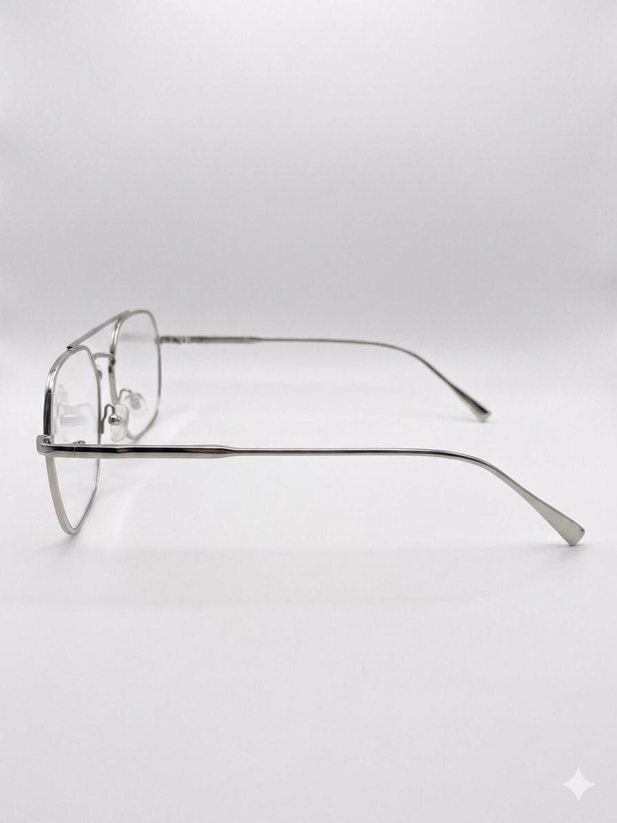 Lentes Oftálmicos Aviador Modernos – Montura Metálica Hexagonal en Oro Blanco / Plata