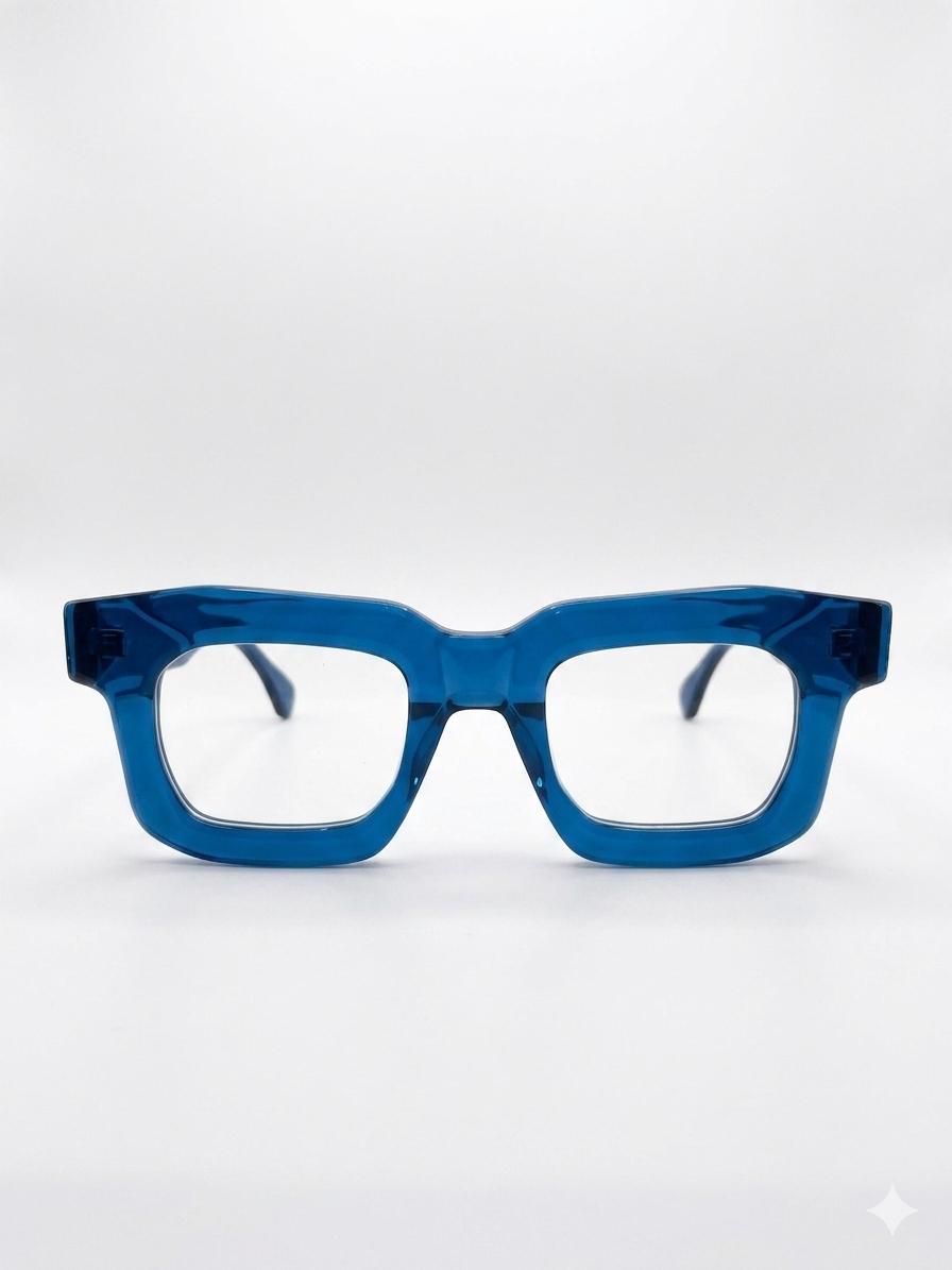 Montura de Gafas Ópticas Cuadradas en Acetato Azul Transparente – Opticruz Express