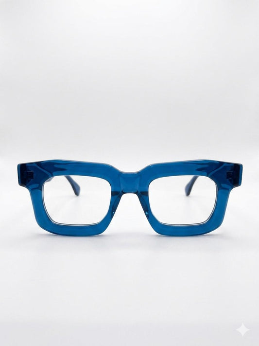 Montura de Gafas Ópticas Cuadradas en Acetato Azul Transparente – Opticruz Express