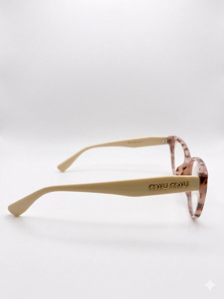 Gafas de Vista Miu Miu – Montura Cat-Eye en Carey y Patillas Beige
