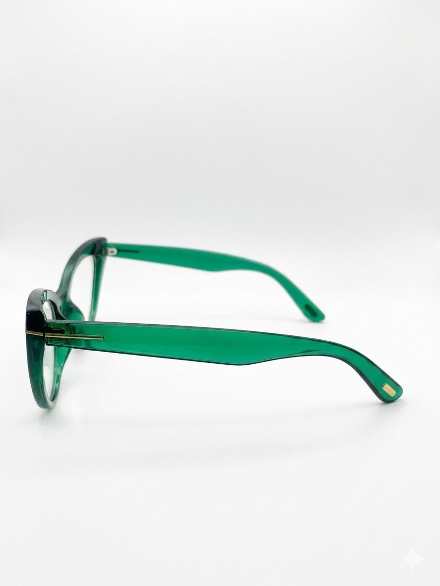 Gafas de Estilo Cat-Eye en Acetato Verde Translúcido